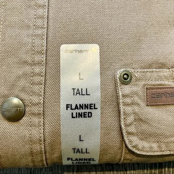 Carhartt Men’s Canvas Shirt Jacket Flannel Lined Long Sleeve Tan Tall Large - Picture 4 of 15